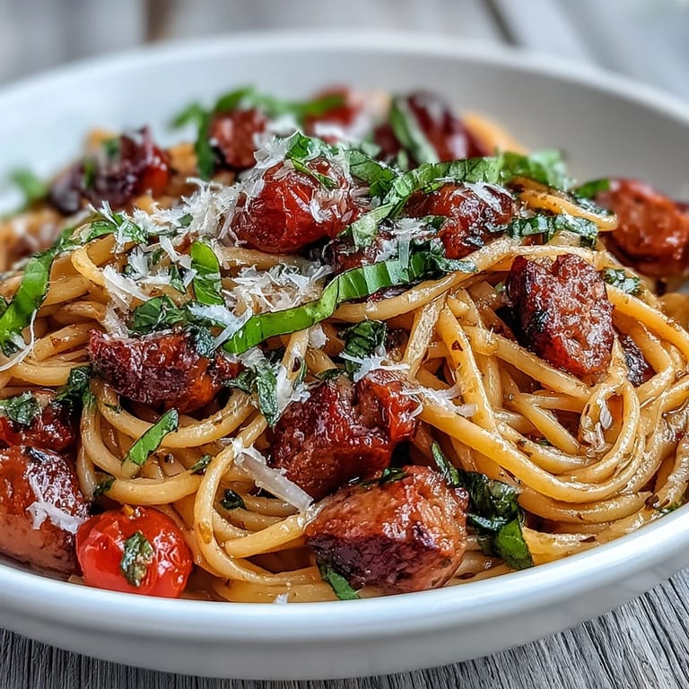 A close-up view of Italian Drunken Noodles, showcasing juicy shrimp, fresh basil leaves, and Parmesan cheese atop a vibrant pasta dish.