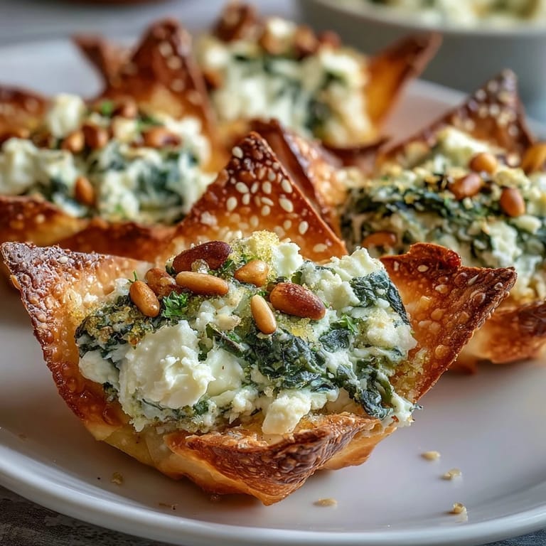 Appetizer platter of Mediterranean Spinach and Feta Cheese Crisps served with lemon wedges and a sprinkle of paprika.
