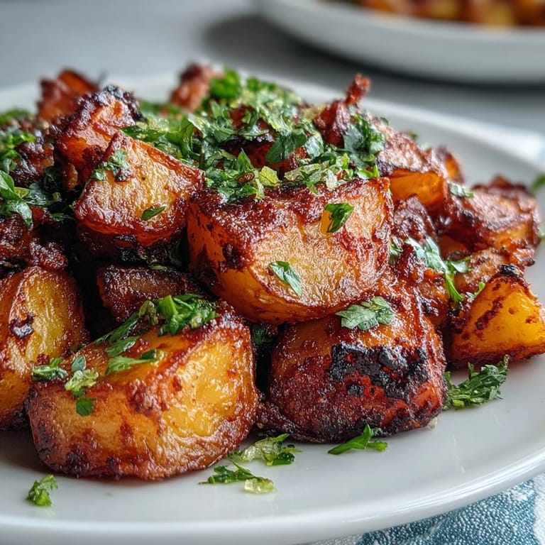 Platter of spicy Mexican-style street potatoes served hot with lime wedges and crema.