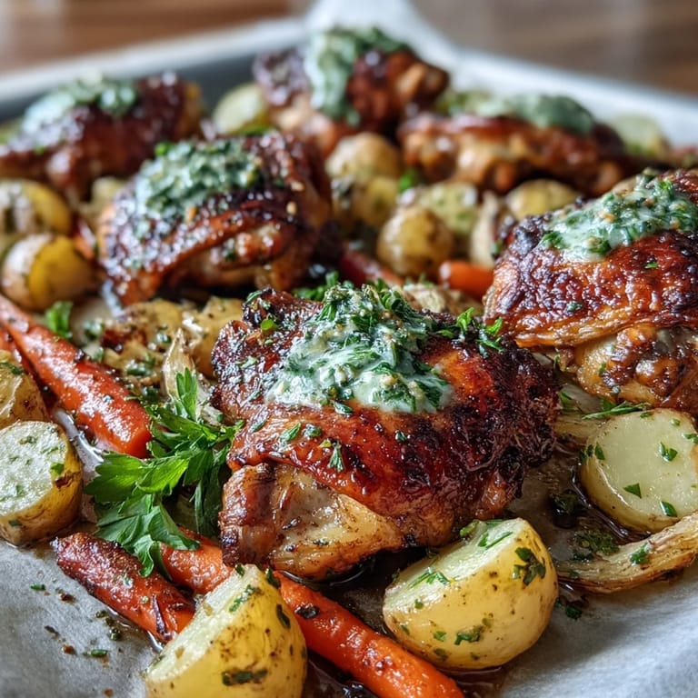 A close-up of Crispy Ranch Sheet Pan Chicken & Veggies shows glistening chicken skin and ranch-seasoned vegetables, perfect for an easy weeknight dinner served hot. 