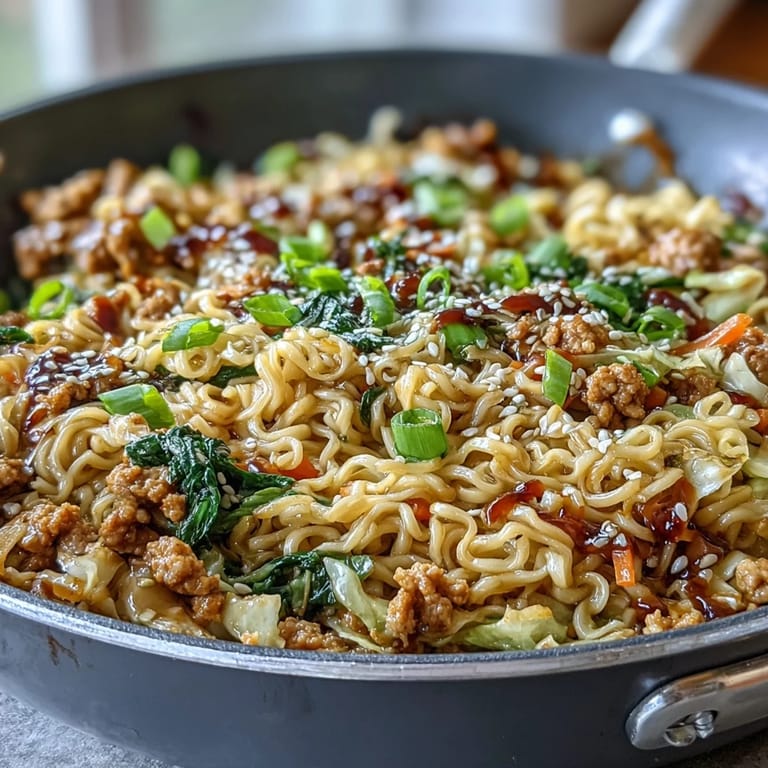 You can see creamy sauce coating the noodles and vegetables in this Creamy Potsticker Noodle Stir-Fry.