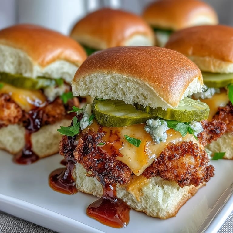 A close-up of the Spicy Honey Butter Chicken Sandwich Bake, showcasing melted cheddar, glossy hot honey butter, and toasted sesame seed buns.