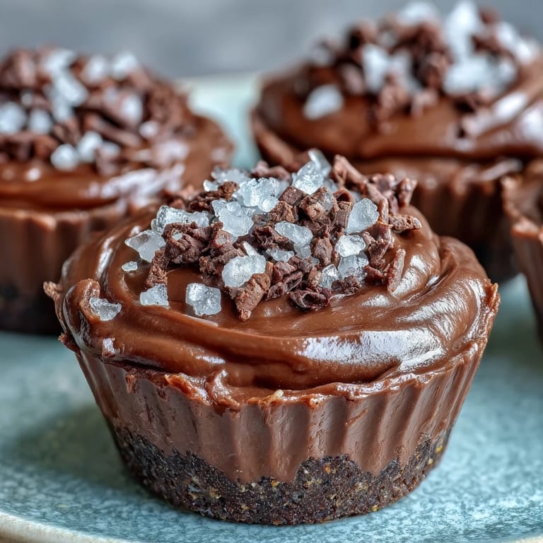 Vegan Chocolate Avocado Mousse Cups with Sea Salt Crunch are garnished with chopped almonds and maple-coated cacao nibs for texture.