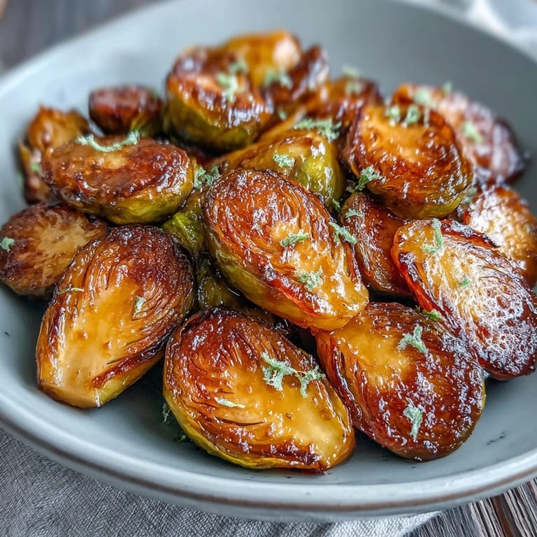 2. A tray of crispy Brussels sprouts drizzled with sticky orange maple glaze, offering a perfect balance of savory and sweet flavors.  