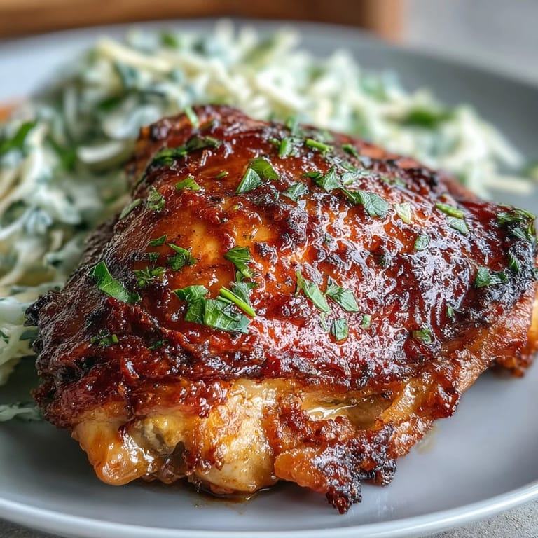 Juicy, crispy chicken thighs served alongside a vibrant lemon butter cabbage slaw, delivering a delicious and healthy keto-friendly dish.