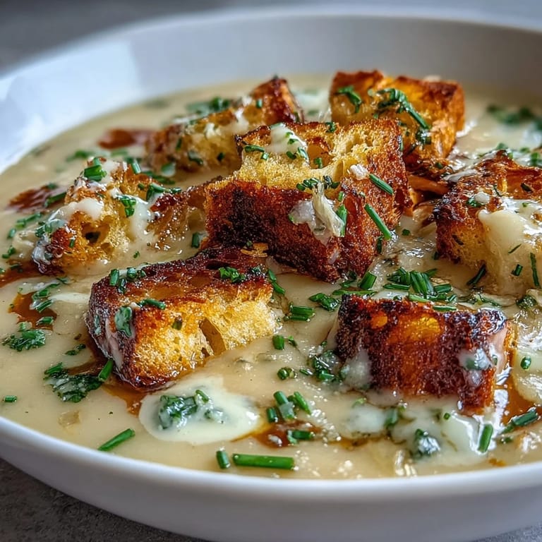 Velvety soup made with tender leeks and potatoes, garnished with crispy sourdough croutons and a sprinkle of herbs.  