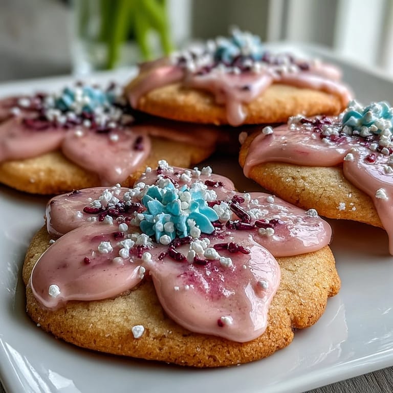 Hand-decorated flower cookies featuring smooth pastel icing, adding a sweet touch to any dessert table.