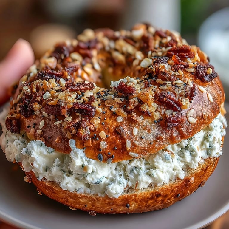 Homemade high-protein bagels topped with everything seasoning, paired with tangy Greek yogurt dip for a satisfying snack.
