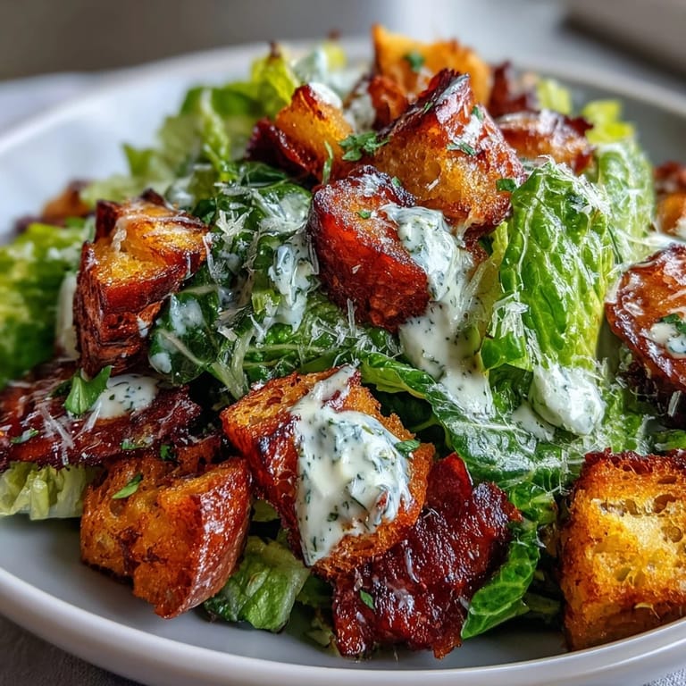 Fresh celery and romaine lettuce tossed with creamy Caesar dressing, topped with golden homemade croutons and shaved Parmesan.