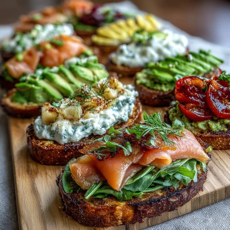 A vibrant avocado toast board with smoked salmon, colorful vegetables, and fresh herbs arranged for a spring brunch gathering.