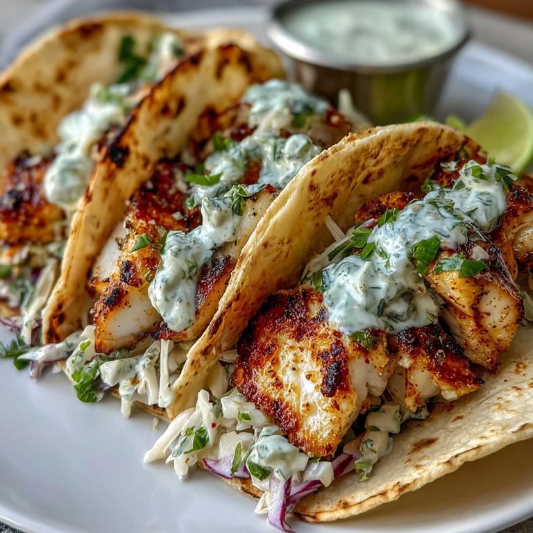 Coconut lime marinated fish tacos topped with fresh cilantro slaw, perfect for a light and flavorful summer meal.  