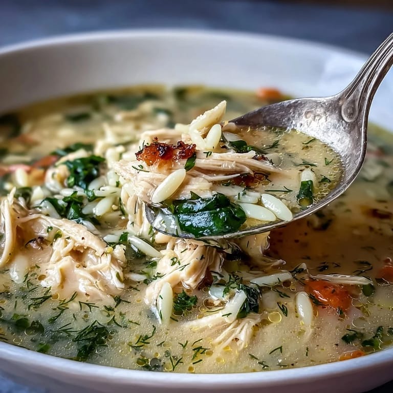 Hearty Greek Lemon Chicken Soup, ready for a cozy lunchtime meal.