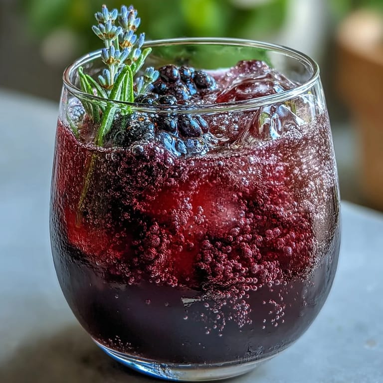 Vibrant Blackberry Lavender Lemonade Fizz, perfect for a refreshing summer garden party sip.