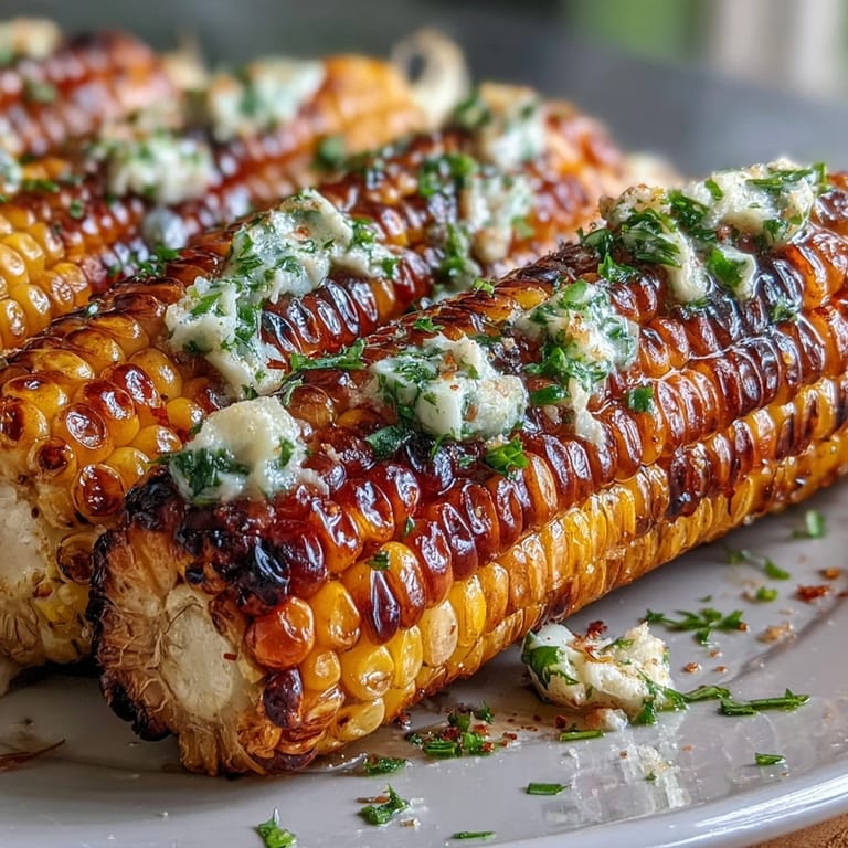 Festive grilled corn on the cob, bursting with flavor and four herbed butter options.