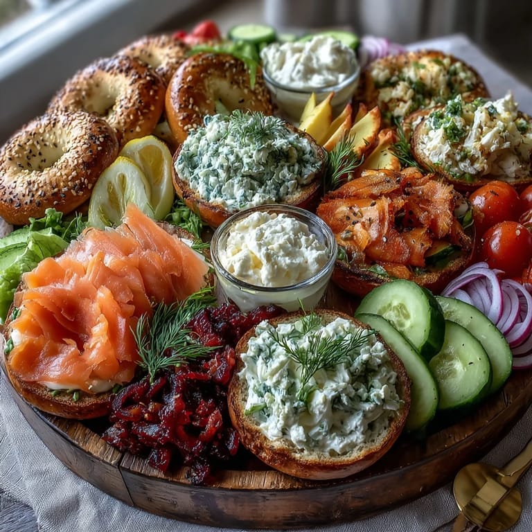 Artfully arranged Mother's Day Brunch: Smoked Salmon Bagel Board, a feast for the eyes.