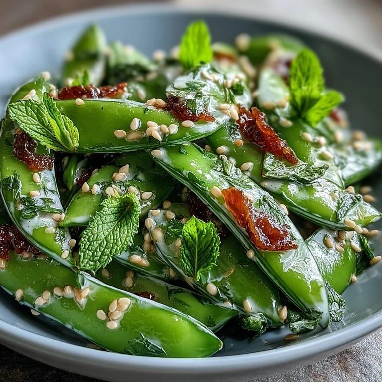 Crisp Snap Pea and Radish Spring Salad glistening with creamy tahini.