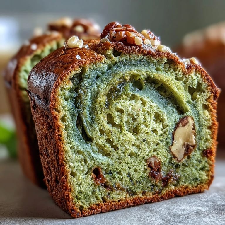 Moist banana bread with a beautiful marbled matcha swirl, ready to enjoy.