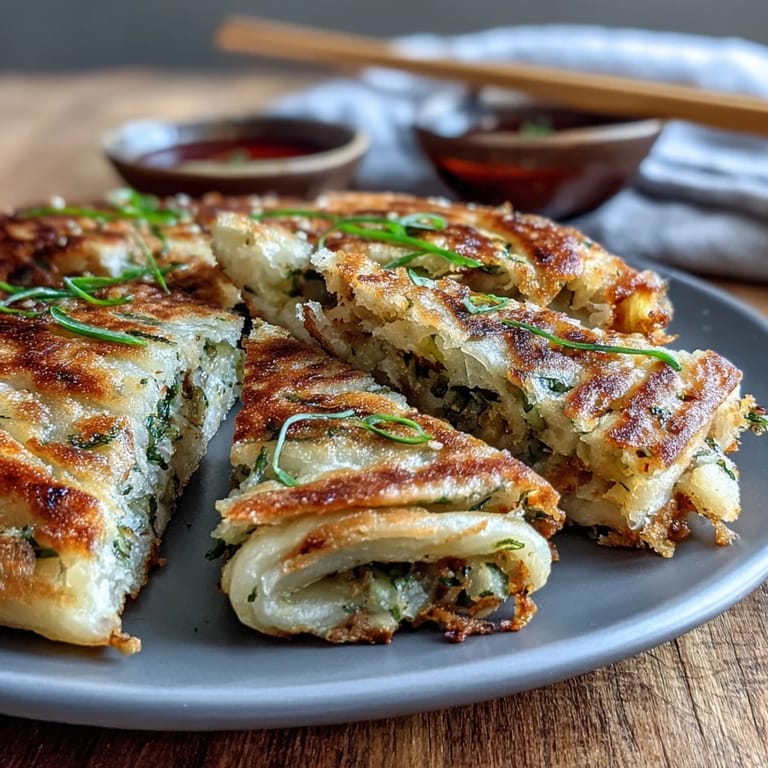 Flaky, savory Asian street food-inspired Spring Onion Pancakes for snacking.