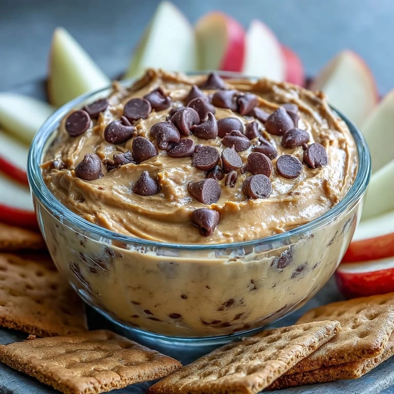 Enjoy rich, chocolate-studded Fiber-Packed Chickpea Cookie Dough Dip on a healthy dessert plate.