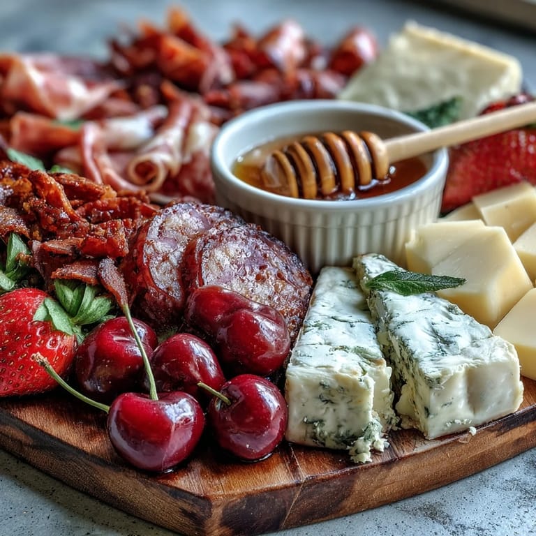 Colorful Summer Charcuterie Board showcasing fresh berries, cheeses, and cured meats.