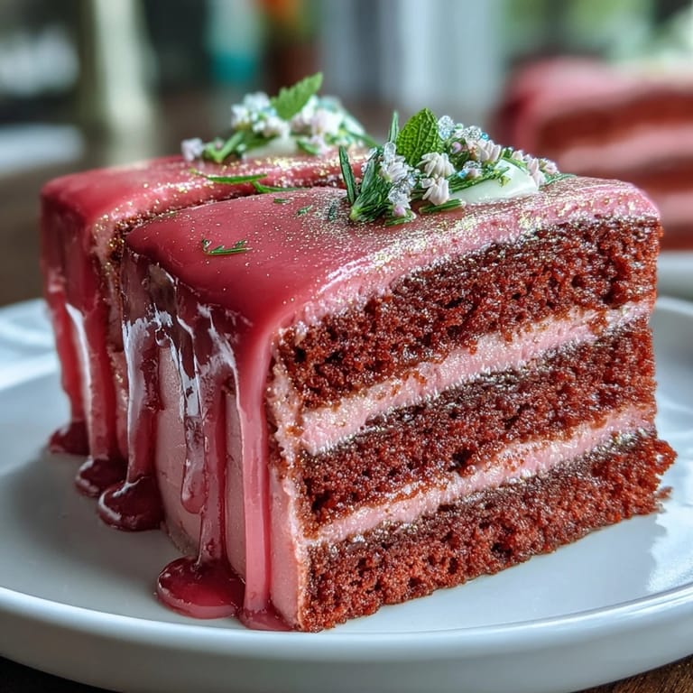 A festive Bridal Shower Rosé Velvet Cake, ideal for celebrations with its creamy frosting.