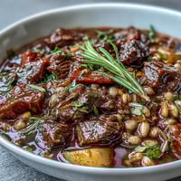 A hearty one-pot Guinness beef and barley stew with tender root vegetables in a rich, dark broth—perfect for cozy dinners.