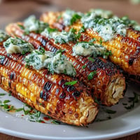 Charred Memorial Day grilled corn with vibrant herb butters ready to serve.